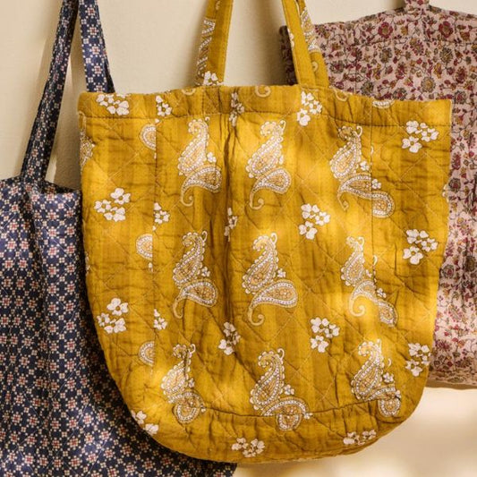 Quiltet taske - Mustard m. paisleymønster - Ib Laursen