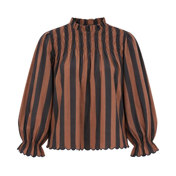 Stribet bluse m. smock - Qnuz