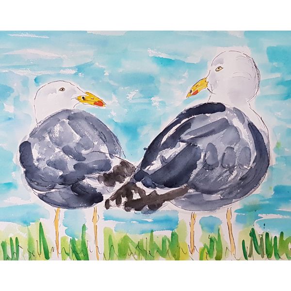 Kunstpostkort - Mågepar bagfra - Susanne Kalmar