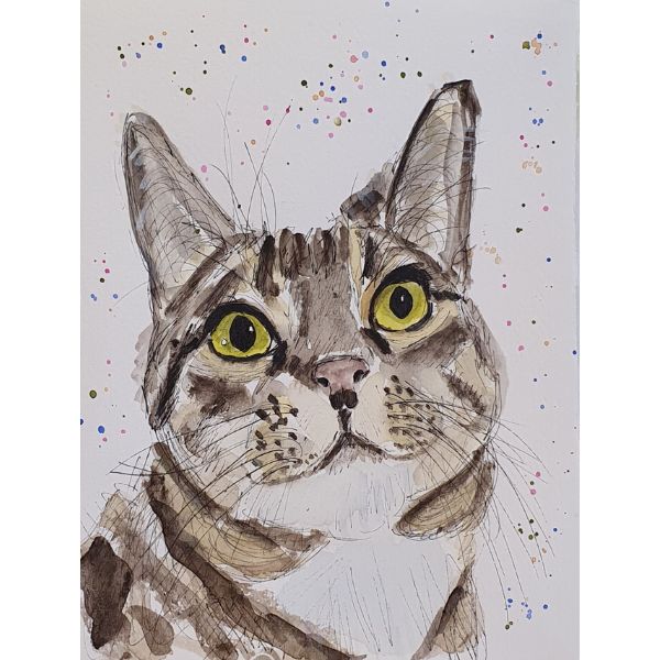Kunstpostkort - Broget kat mørk - Susanne Kalmar