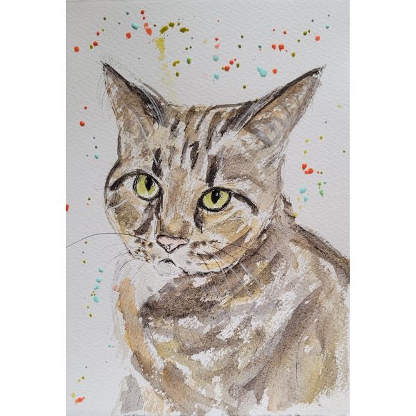 Kunstpostkort - Broget kat Lys - Susanne Kalmar