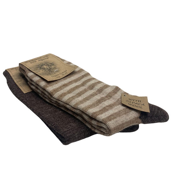 Stribede alpaca sokker - Brun