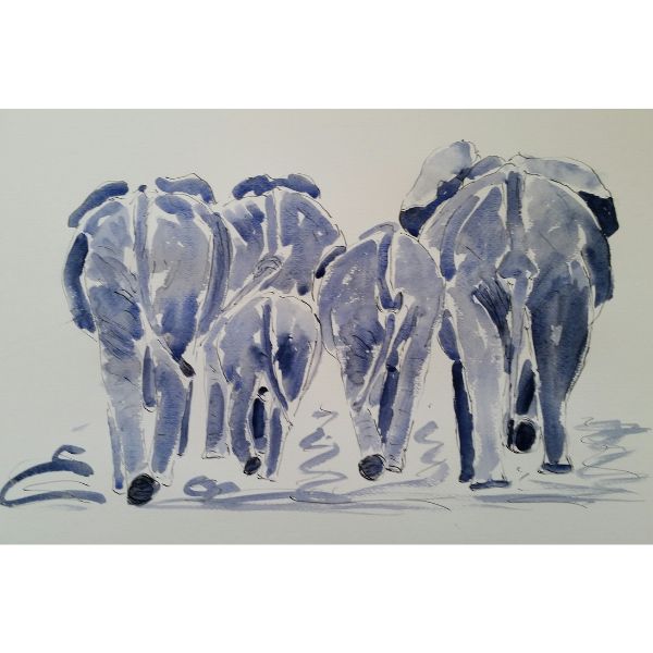 Kunstpostkort - Elefantflok - Susanne Kalmar