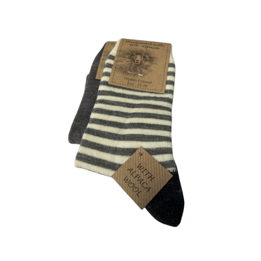 Alpaka sokker i stribet grå.