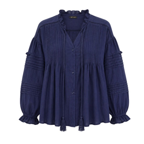 Oversize skjorte m. plisse - Navy - Qnuz