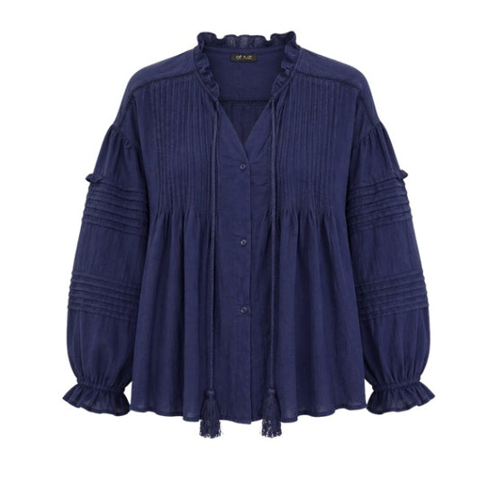 Oversize skjorte m. plisse - Navy - Qnuz